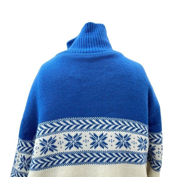 Vintage 70's Fingerhut Fashions Snow Flakes Blue & White Nordic Winter Jacket XL - Picture 9 of 9